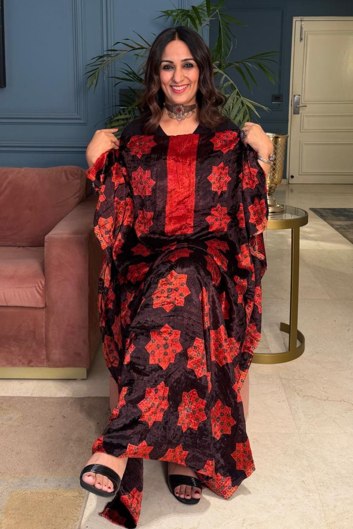 Ajrakh art on velvet (kurta only)
